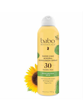 NEW Babo Botanicals Sheer Zinc Continuous Sunscreen Spray SPF30 - Sensitive 6oz